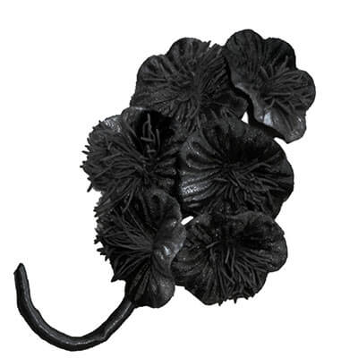 Women&#39;s Velvet Flower Brooch in Black with Satin Ribbon  | Assembled in Seattle WA | Pandemonium Millinery
