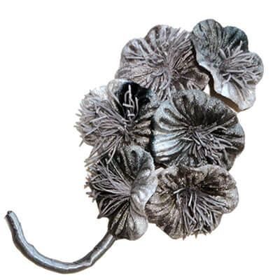 Women's Velvet Flower Brooch in Gray Silver with Satin Ribbon  | Assembled in Seattle WA | Pandemonium Millinery