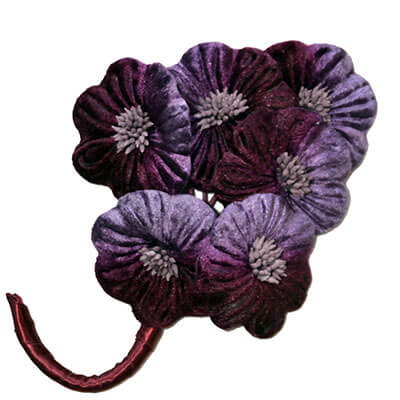 Women&#39;s Velvet Flower Brooch in Plum Lilac with Satin Ribbon  | Assembled in Seattle WA | Pandemonium Millinery
