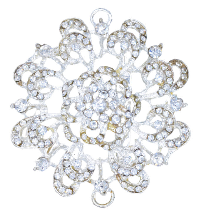 Rhinestone Brooch | Clear and Silver Medallion | from Pandemonium Millinery