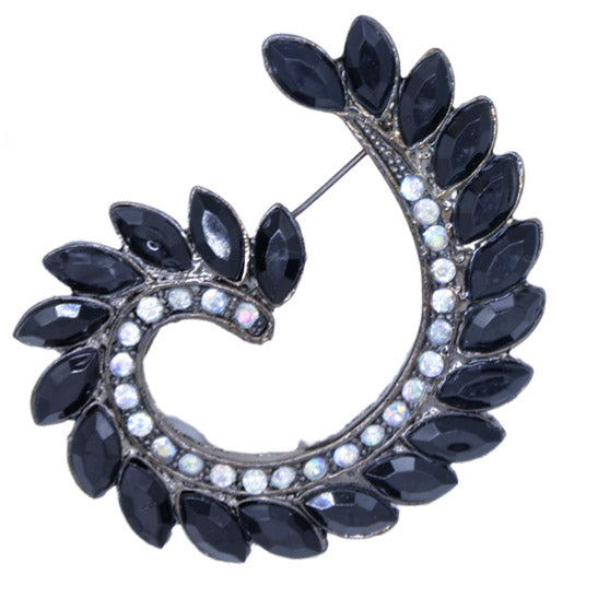 Rhinestone Brooch - Paisley Swoop