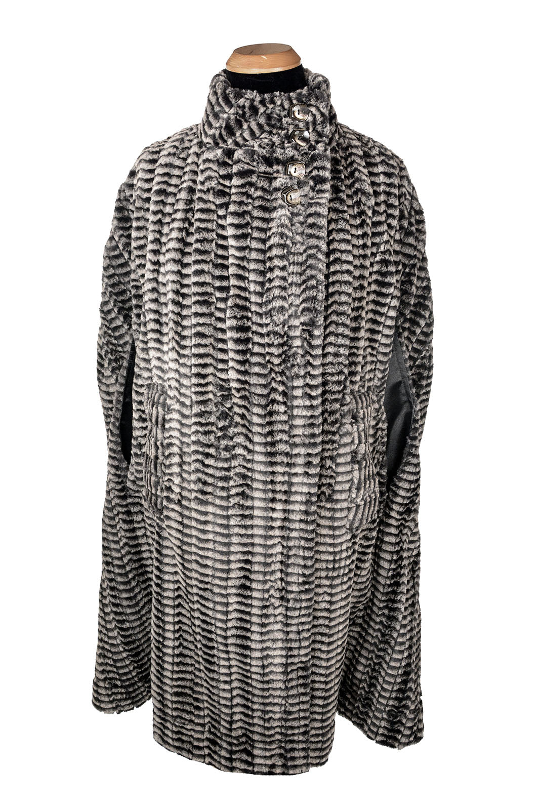 Long Cape Luxury Faux Fur in 8mm in Black/White handmade by Pandemonium Seattle