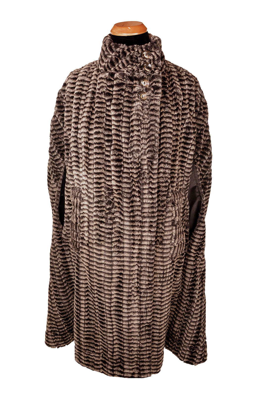 Long Cape Luxury Faux Fur in 8mm in Black/White handmade by Pandemonium Seattle