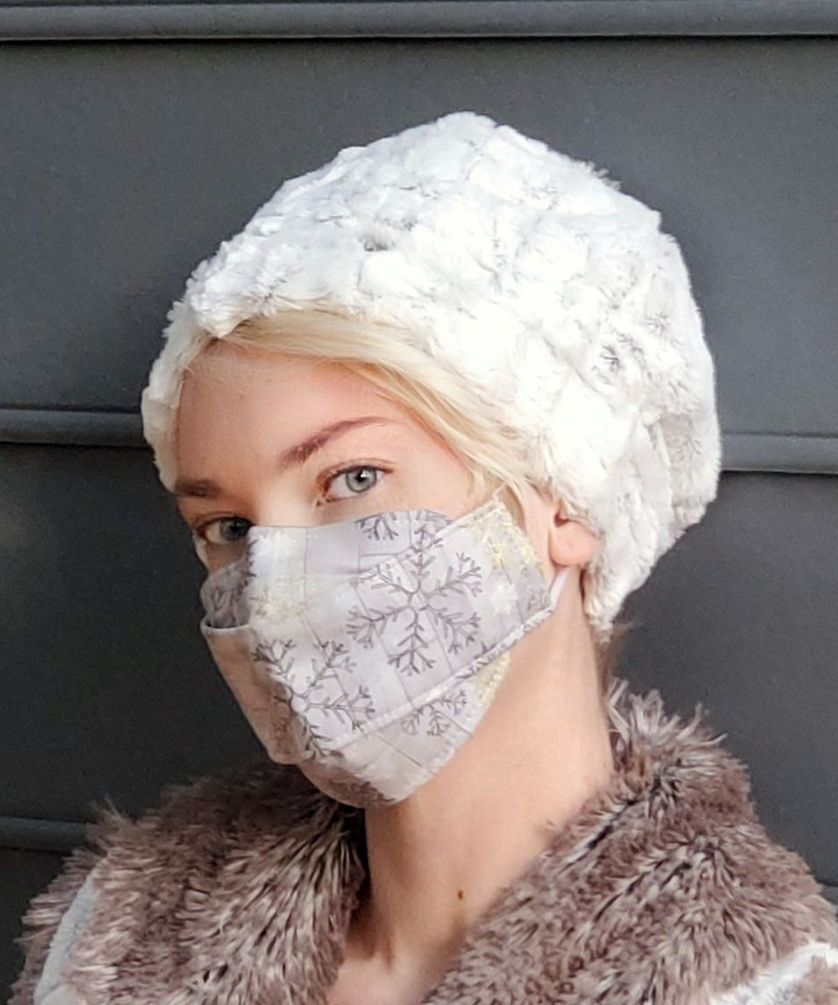 Beanie Hat, reversible - Luxury Faux Fur in Winter’s Frost lined in Arctic Fox. By Pandemonium Millinery