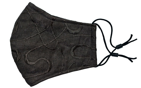 Men&#39;s Civvy Face Mask (Cone) - Black Embroidered Linen - handmade Pandemonium Millinery Seattle WA USA