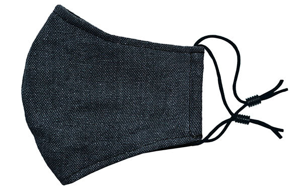 Men's Civvy Face Mask (Cone) Model Shot - Denim Linen - handmade Pandemonium Millinery Seattle WA USA