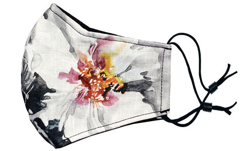 Civvy Face Mask (Cone) - Multi Floral Linen - handmade Pandemonium Millinery Seattle WA USA