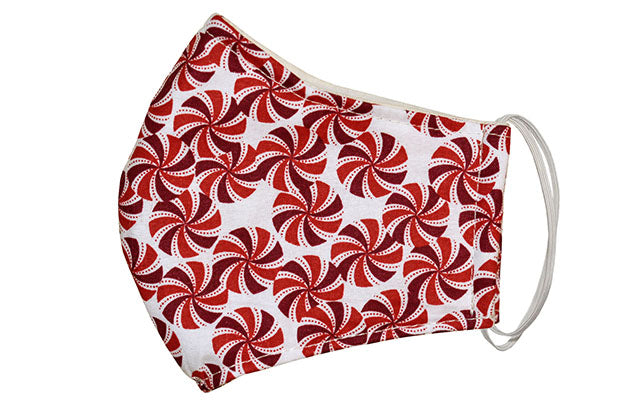 Men's Civvy Face Mask (Cone) - Peppermint Swirl Holiday Collection - Handmade Pandemonium Millinery Seattle WA USA