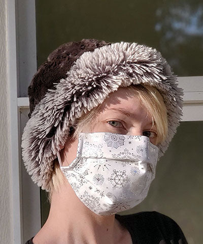 Civvy Face Mask (Pleated) Model Shot - Tinsel Town Holiday Collection - Handmade Pandemonium Millinery Seattle WA USA