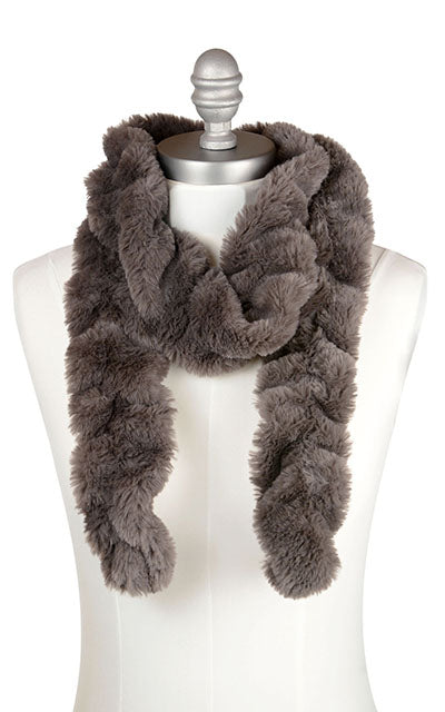 Royal Opulence Skinny Scarf in Mink Gray. Handmade by Pandemonium Seattle.