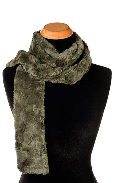 Classic Skinny Women&#39;s Scarf Cuddly Army Green  Faux Fur in  by Pandemonium Millinery