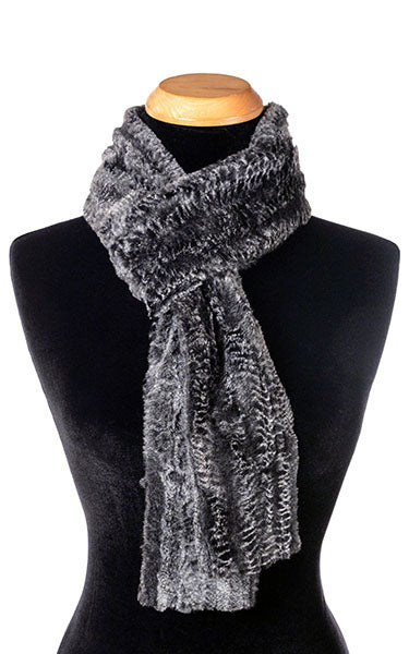 Women’s Product shot on mannequin of Skinny Classic Scarf Rattle ‘n’ shake animal snake print Faux Fur | Handmade by Pandemonium Millinery Seattle, WA USA