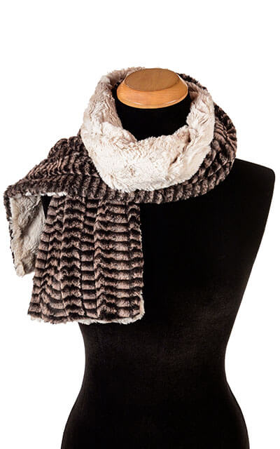Women's Classic Standard Scarf in 8mm Sepia Luxury Faux Fur with Cuddly Sand | Handmade in Seattle WA | Pandemonium Millinery