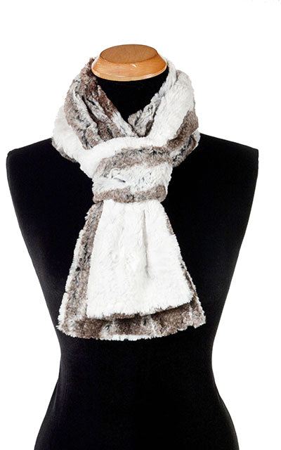 Women's Classic Standard Scarf in Birch Luxury Faux Fur with Cuddly Ivory | Handmade in Seattle WA | Pandemonium Millinery