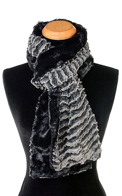 Classic Standard Scarf | Desert Sand Charcoal Luxury Faux Fur and Black | handmade in Seattle, WA USA by Pandemonium Millinery