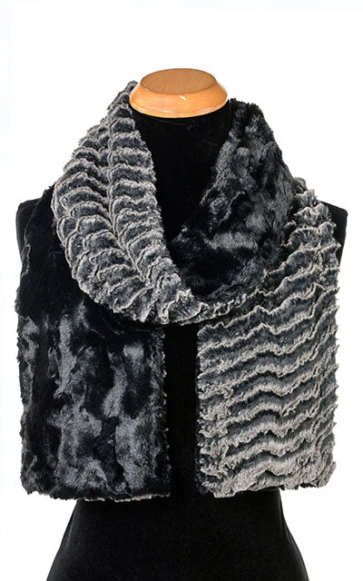 Standard Scarf | Desert Sand Charcoal Luxury Faux Fur and Black | handmade in Seattle, WA USA by Pandemonium Millinery