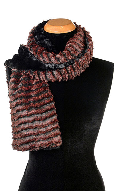 Standard Scarf | Desert Sand Crimson Luxury Faux Fur and Black | handmade in Seattle, WA USA by Pandemonium Millinery