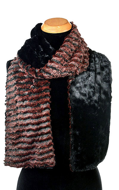 Men's Standard Scarf | Desert Sand Crimson Luxury Faux Fur and Black | handmade in Seattle, WA USA by Pandemonium Millinery