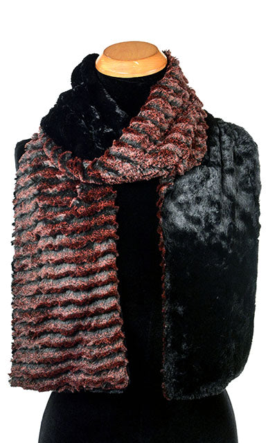 Classic Standard Scarf | Desert Sand Crimson Luxury Faux Fur and Black | handmade in Seattle, WA USA by Pandemonium Millinery