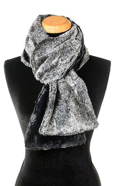 Women&#39;s Classic Scarf in Luxury Faux Fur in Nimbus with Cuddly Faux Fur in Black  by Pandemonium Seattle