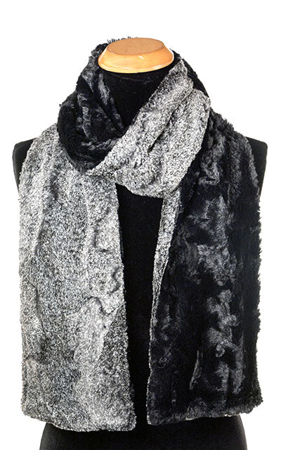 Men&#39;s Classic Scarf in Luxury Faux Fur in Nimbus with Cuddly Faux Fur in Black  by Pandemonium Seattle