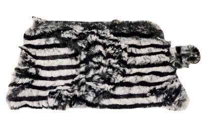 Flat Shot of Cosmetic Bag in Tipsy Zebra Faux Fur handmade in Seattle WA USA by Pandemonium Millinery