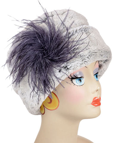 Cuffed Pillbox | Frosted Juniper Faux Fur with Ostrich Feather Brooch | Handmade USA by Pandemonium Seattle