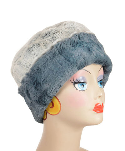 Cuffed Pillbox | Frosted Juniper Faux Fur with a Slate reverse | Handmade USA by Pandemonium Seattle