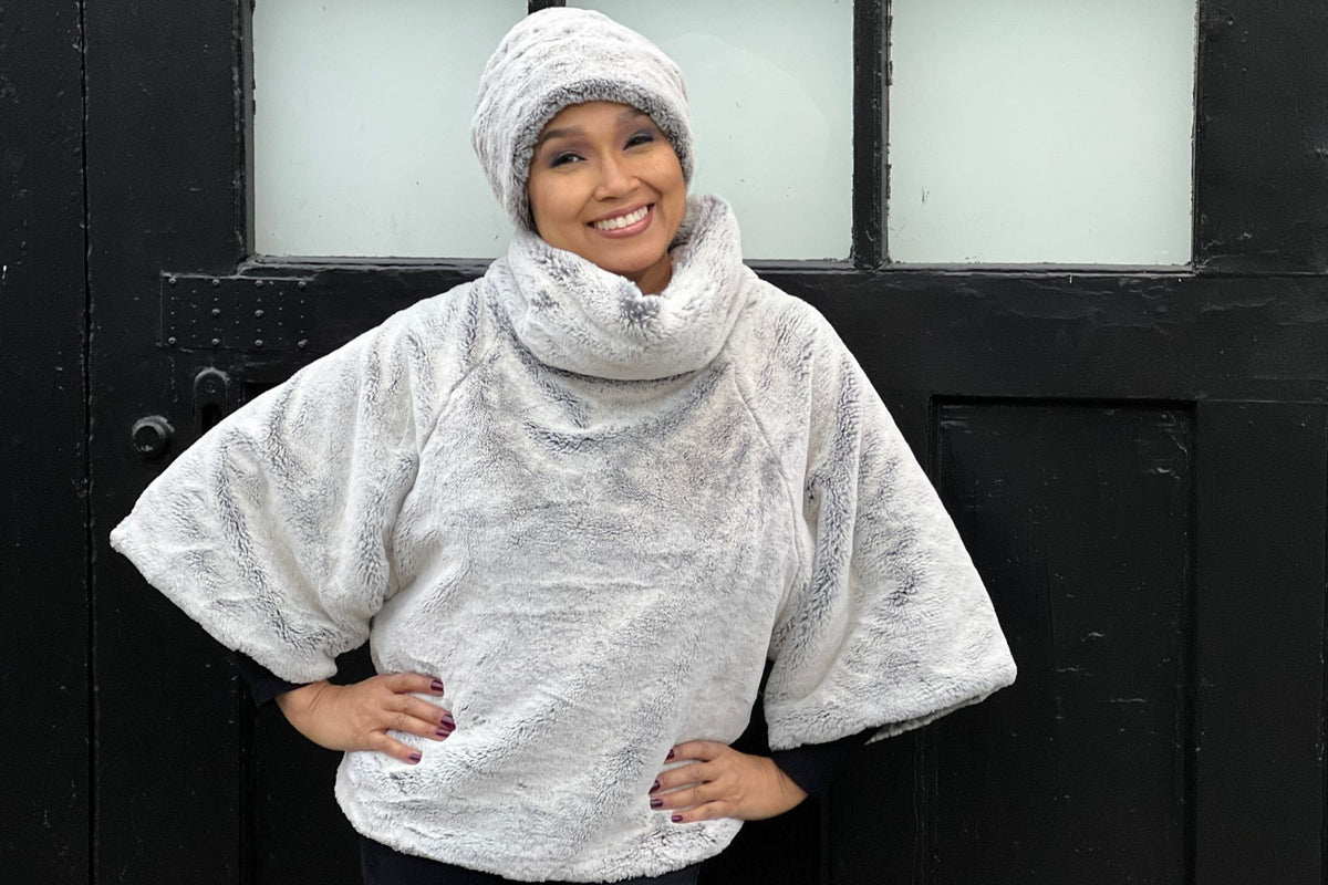 Sweater Top with matching Cuffed Pillbox Hat | Frosted Juniper Faux Fur | Handmade in the USA by Pandemonium Millinery