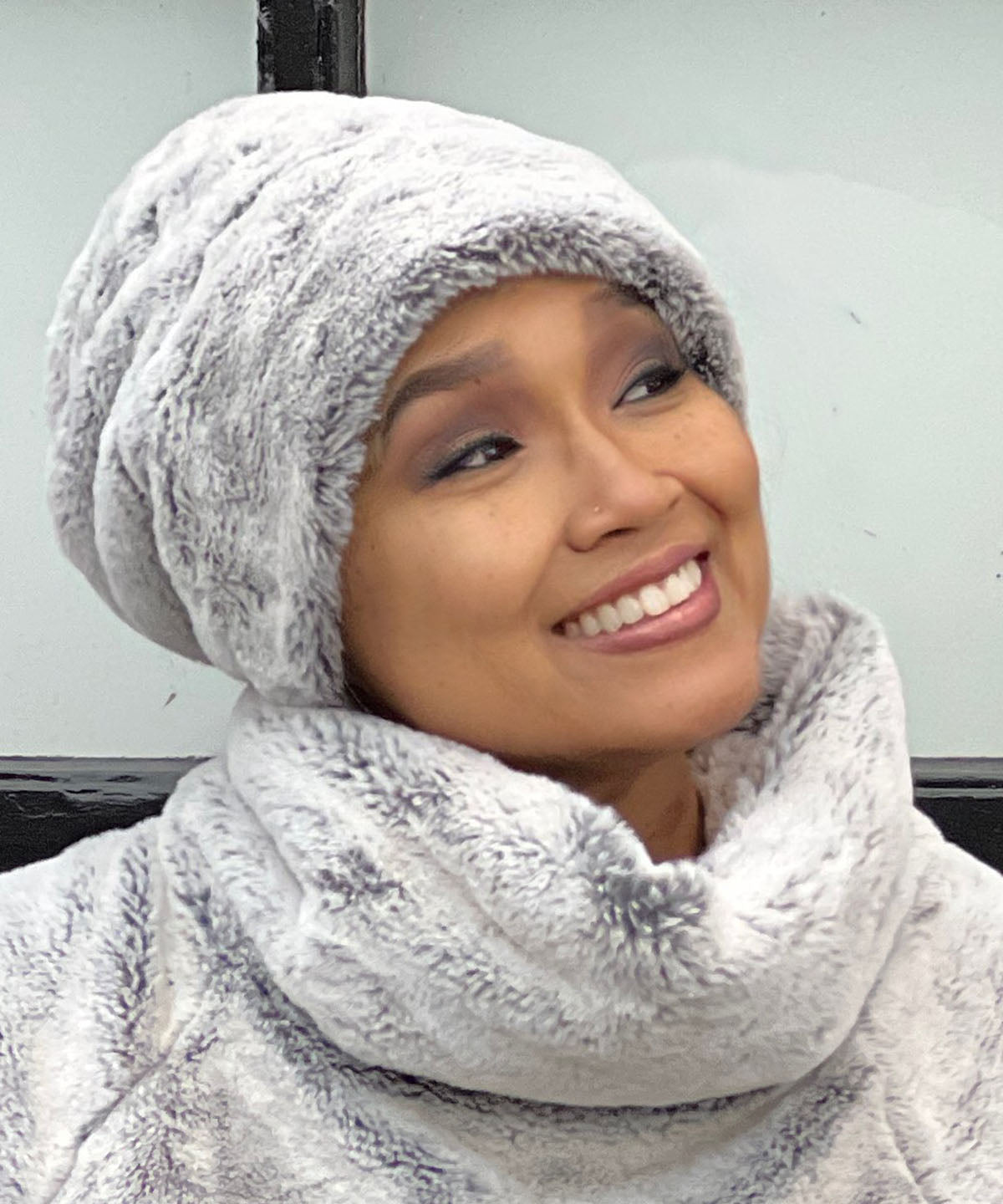 Cuffed Pillbox | Frosted Juniper and Cuddly Slate Faux Fur | Handmade USA by Pandemonium Seattle