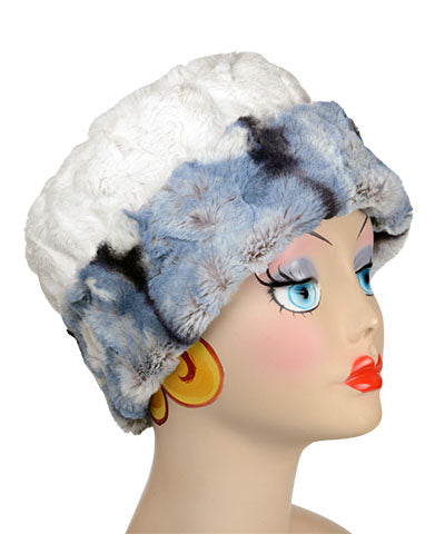 Cuffed Pillbox | Rainier Sky Luxury Faux Fur with Espresso Bean | Handmade in the USA by Pandemonium Seattle