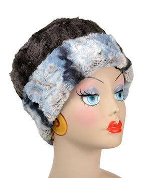Cuffed Pillbox Reversed | Rainier Sky Luxury Faux Fur with Espresso Bean | Handmade in the USA by Pandemonium Seattle
