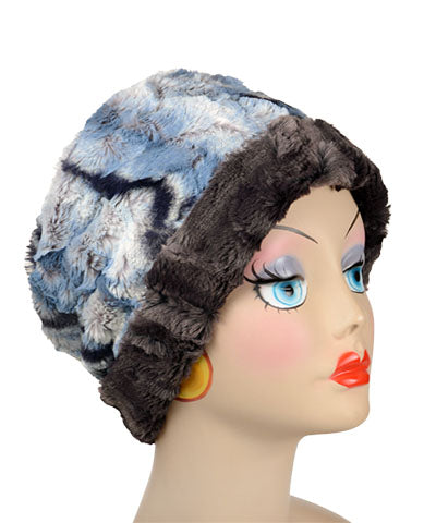 Cuffed Pillbox | Rainier Sky Luxury Faux Fur with Espresso Bean | Handmade in the USA by Pandemonium Seattle