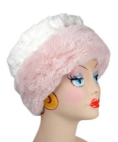 Royal Opulence Cuffed Pillbox in Rosé with Cuddly Ivory. Handmade by Pandemonium Seattle.