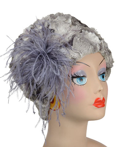 Cuffed Pillbox | White Water Luxury Faux Fur with Ostrich Feather Brooch | Handmade in the USA by Pandemonium Seattle