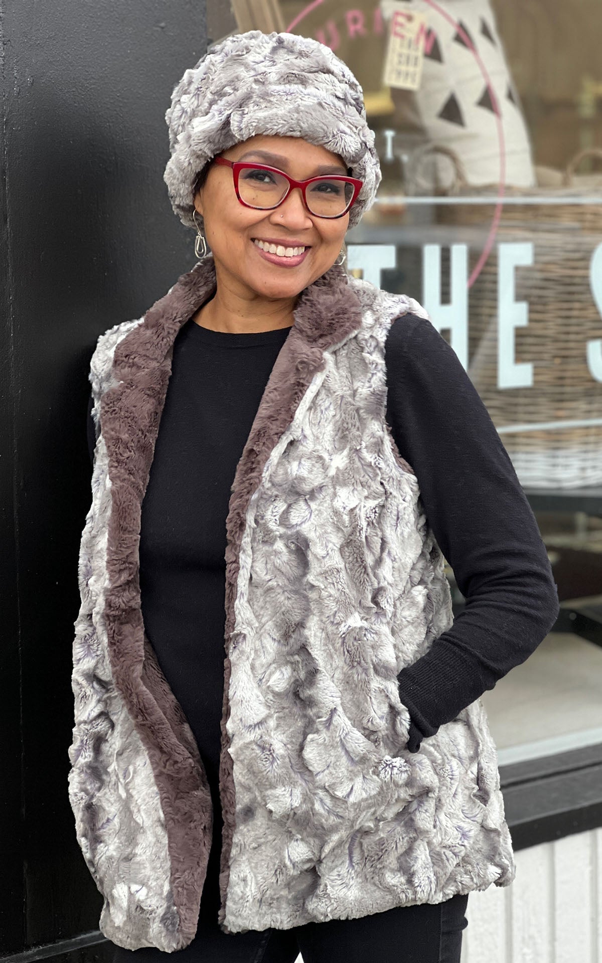 Mandarin Vest Short | White Water Faux Fur | Handmade in the USA by Pandemonium Seattle