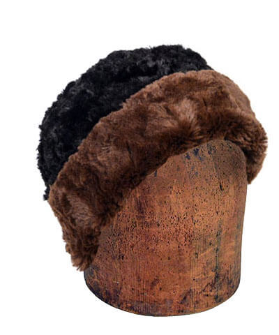 Men&#39;s Cuffed Pillbox Two-Tone | Cuddly Faux Fur in Chocolate with Black | handmade Seattle, WA USA by Pandemonium Millinery