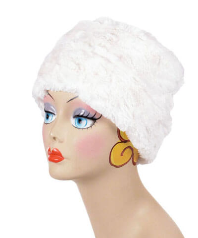 Cuffed Pillbox Cuddy Faux Fur in Ivory handmade in Seattle, WA by Pandemonium Millinery