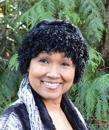 Women's Cuffed Pillbox on model| Black Swan Faux Feather with Cuddly Fur in Black | Handmade USA by Pandemonium Seattle