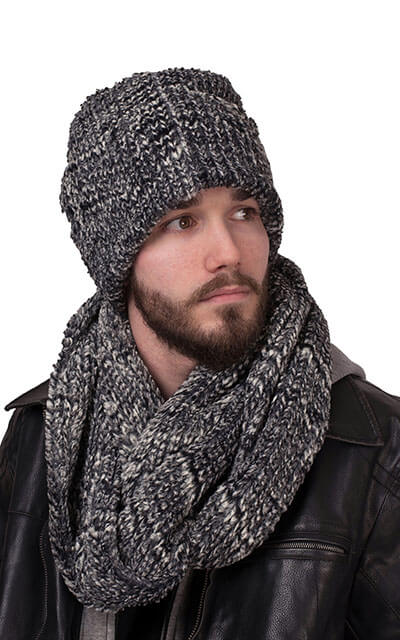 Men&#39;s Infinity Scarf Cozy Cable Faux Fur in Ash by Pandemonium Millinery