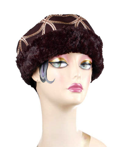   Women&#39;s  Cuffed Pillbox on mannequin   | Karma in Black with Cuddly Faux fur in Black | Handmade USA by Pandemonium Seattle