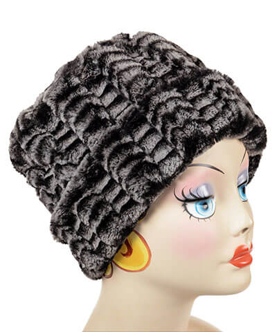 Cuffed Pillbox, Hat Luxury Faux Fur in 8mm in Black and White by Pandemonium Millinery