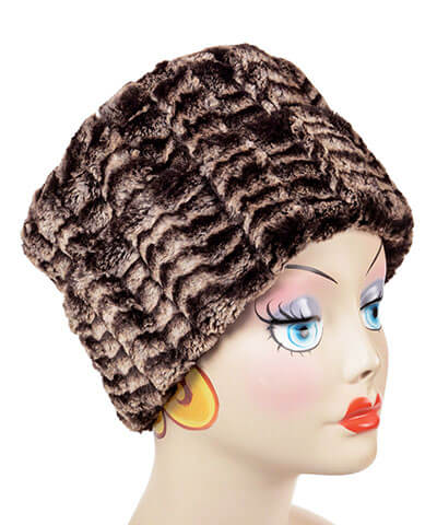 Cuffed Pillbox,  Hat Luxury Faux Fur in 8mm in Sepia Lined by Pandemonium Millinery