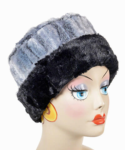 Cuffed Pillbox Hat, Reversible two tone Luxury Faux Fur in Glacier Bay  Lined with Cuddly Fur in Black by Pandemonium Millinery