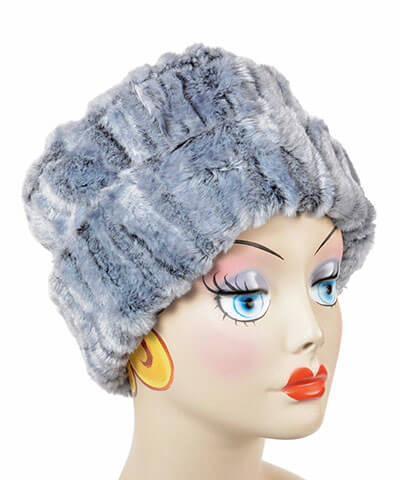 Cuffed Pillbox Hat,  two tone Luxury Faux Fur in Glacier Bay  Lined by Pandemonium Millinery