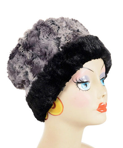   Women's Cuffed Pillbox  shown in reverse | Muddy Waters  with Cuddly Black Faux Fur | Handmade USA by Pandemonium Seattle