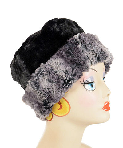   Women's Cuffed Pillbox  | Muddy Waters  with Cuddly Black Faux Fur | Handmade USA by Pandemonium Seattle