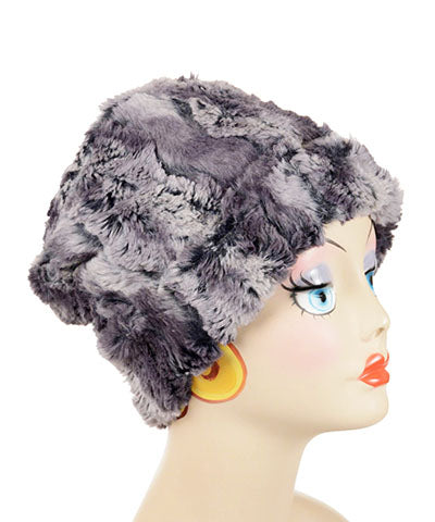 Cuffed Pillbox  with multi color feather trim | Muddy Waters Faux Fur | Handmade USA by Pandemonium Seattle