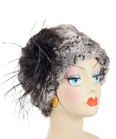 Cuffed Pillbox  with feather trim | Seattle sky gray  Faux Fur | Handmade USA by Pandemonium Seattle