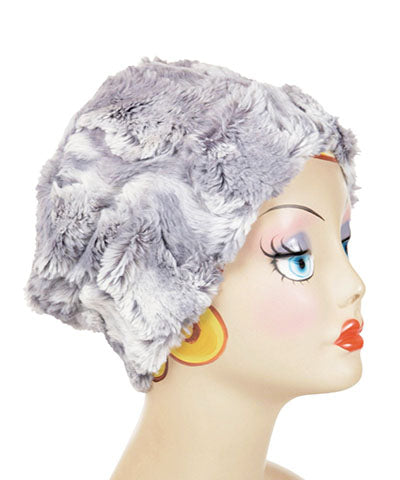   Women's Cuffed Pillbox  | Winter River  Silver  Faux Fur | Handmade USA by Pandemonium Seattle